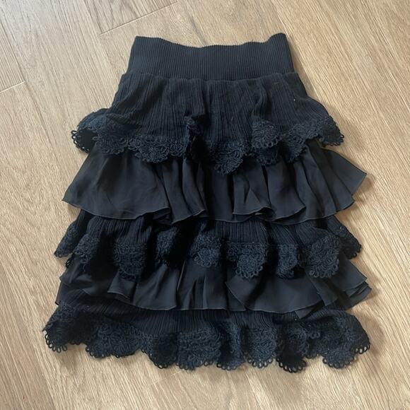 KNITTED & KNOTTED Black Cotton Blend Layered Crocheted Pull On Skirt Size Medium - Picture 7 of 9